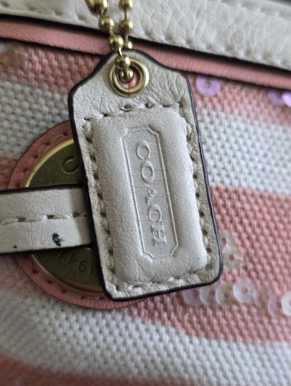 Coach Audrey Pink Sequin Shell Canvas Studded Wristlet Bag - Picture 9 of 16